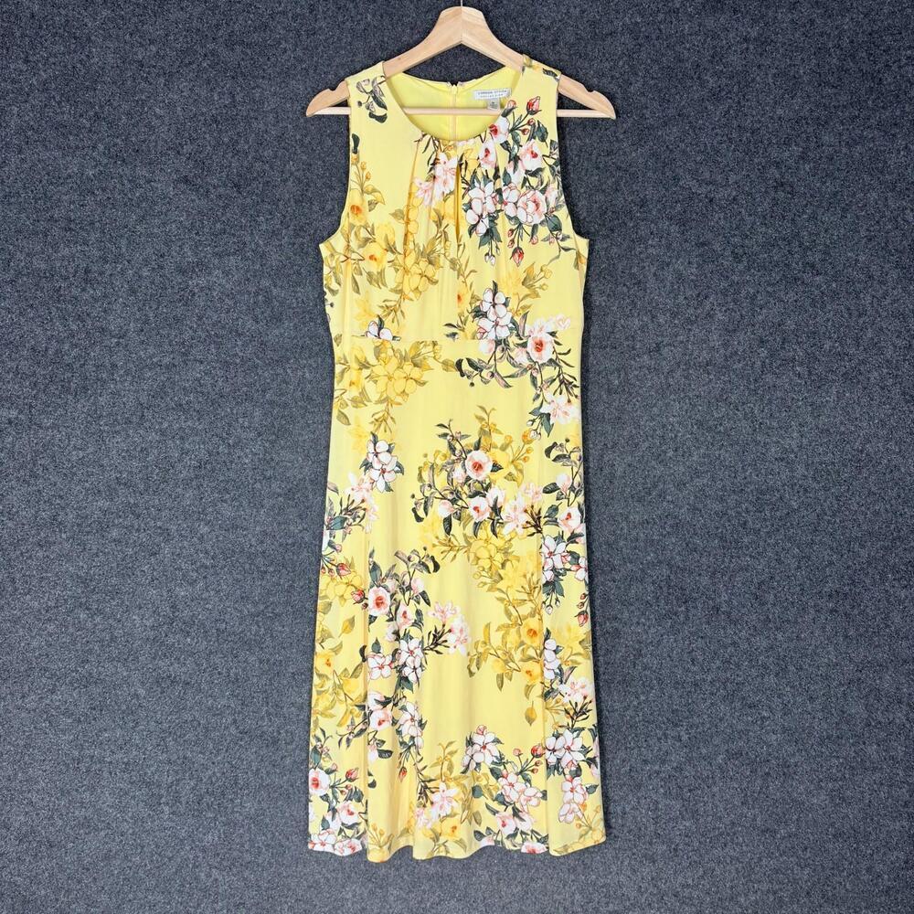 London Style Dress Women 8 Yellow Floral Maxi Long Lined Zipper Sleeveless
